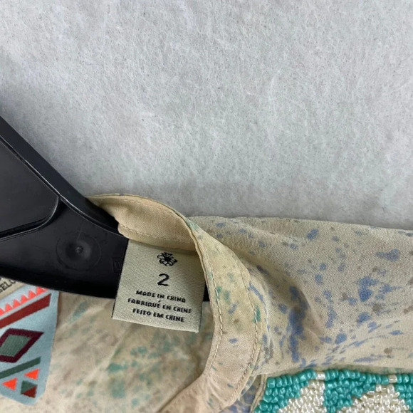 Maison Scotch Tops Womens Sz 2 Beige Green Abstract Long Sleeve Button Up Blouse - Picture 11 of 12